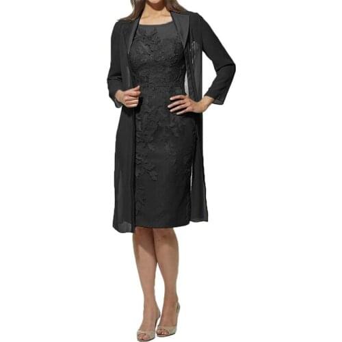 Chiffon Jacket Mother of The Dresses Plus Size Tea Length Two Pieces with Jacket Elegant Mother Knee-length Dress 2020