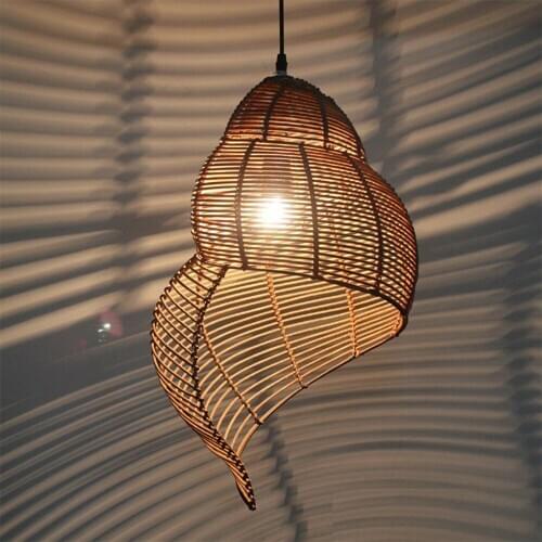 Southeast Asia rattan pendant light Sea Snail woven pendant light E27 Wicker Lamp Shades LED for Study island pendant lights