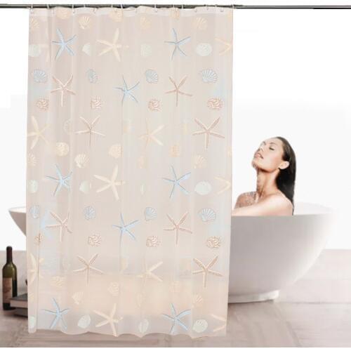 Clear PEVA Shower Curtain Modern Seaside Style Waterproof Mildew Bathroom Curtain With 12pcs Hooks Metal Grommets 180*180cm