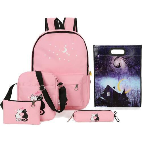 Cute Animal Star Printing Backpack Women Bags Canvas Rucksack School Bags for Teenagers Girls Female Backpack Set Women Bookbags