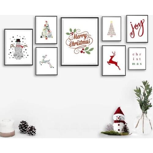 Merry Christmas Joy Quotes Christmas Decor Posters and Prints Elk Christmas Tree Watercolor Art Canvas Painting Picture Home Dec