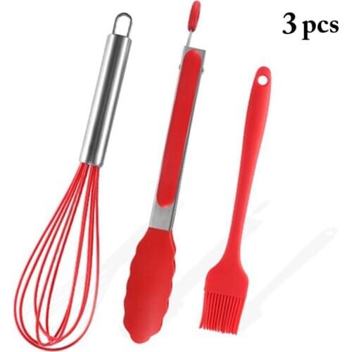 Silicone Tongs Heat-Resistant Portable Food Tongs With Egg Whisk & Oil Brush Kitchen Cooking Tools Accessories For Baking