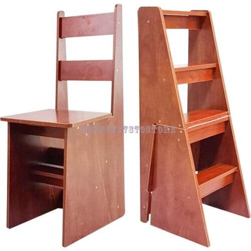 Solid Wooden Step Stool Household Two-step Multifunctional Folding Wooden Step Chair Indoor Mobile Climbing Ladder Dual Purpose