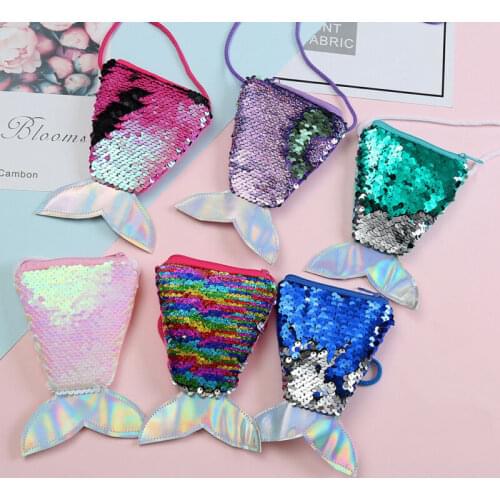 Girls Sequins Mermaid Tail Crossbody Bags Coin Purse Wallet Card Zipper Holder Storage Multicolors Mermaid Tail Purse Kids Toys