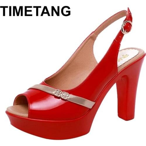 TIMETANG Black sexy high heel sandals 2021 new thick with waterproof platform thick bottom fish mouth sandals small size womens