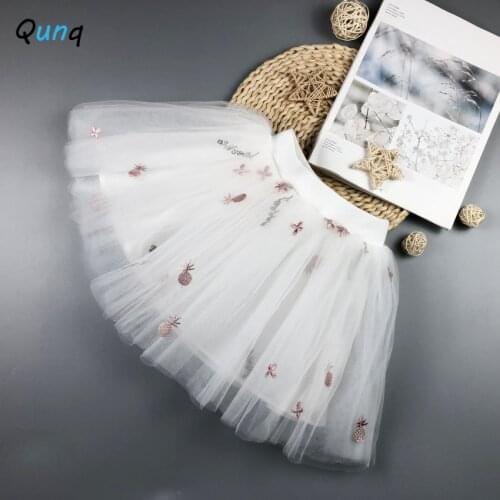Qunq Girls Tutu Skirt Pineapple Flower Embroidery Summer Kids Mesh Skirts for Girls 2021 New Toddler Children Princess Clothing