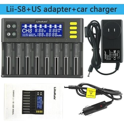 LiitoKala Lii-S8 Battery Charger Li-ion 3.7V NiMH 1.2V Li-FePO4 3.2V IMR 3.8V charger for 18650 26650 21700 26700 AA AAA