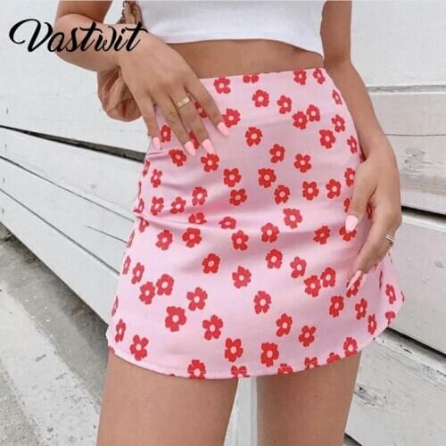 Pink Floral High Waist Short Skirts Summer Street Women Sweet E-Girl Satin Mini Skirt Y2k Harajuku Cottagecore Aesthetic Clothes
