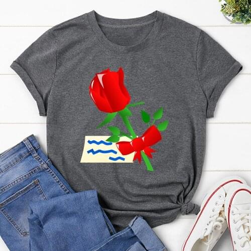 Rose flower Printed T Shirt Women T-shirt Tops Tee Short Sleeve Tshirt Female Tshirts TX9483