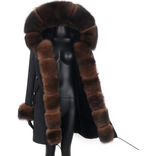 2021 New Winter Jacket Women Real Fur Coat Natural Real Fox Fur Collar Loose Long Parkas Big Fur Outerwear Detachable Fashion