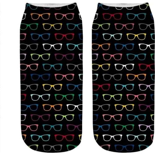 Womens socks kawaii Colorful Hipster Eyeglasses Printed Socks Woman harajuku Happy Funny Novelty cute girl gift Socks for women