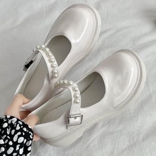 Big Size Women Mary Jane New 2021 Spring Autumn Female Round Toe Flats Casual Shoes Ladies String Bead Style Lolita Style Shoes