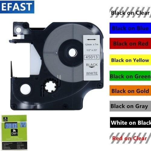 1 Pack 45013 12mm * 7m Compatible Dymo Tape D1 Label Tape for Dymo Label Printer Ribbon Typewriter LabelManger 300 color