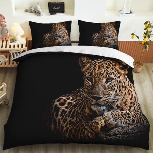 3D Print Leopard Bed Set Custom Bedroom Home Decor Pillowcase Soft Duvet Cover Wild Animals Bedding Set Queen King Single