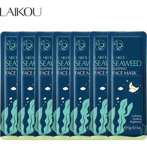7pcs LAIKOU Seaweed Moisturise Sleeping Face Mask Anti wrinkle Night Facial Pack Dark Circle Moisturize Anti-Aging Mask Facecare