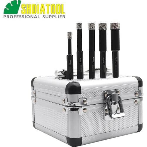 SHDIATOOL 5pcs/box Vacuum Brazed Diamond Drill Bits 6/8/10/12/14 mm Dry Drilling Bits With Hex Shank for masonry, tile/ceramic