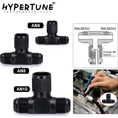 Aluminum Flare Tee Fitting AN6 AN8 AN10 Female To Male Tee On Side Thread Fitting Adapter Black 1 Pc
