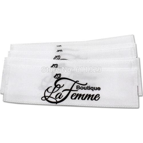 Free shipping satin printed label with cut separately/garment main label/clothing label printing/brand name/logo/silk ribbon