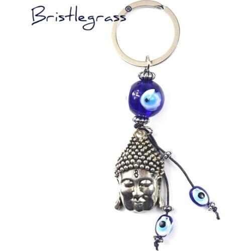 BRISTLEGRASS Turkish Blue Evil Eye Buddha Head Key Chains Ring Holder Keychains Lucky Charms Hanging Pendant Blessing Protection