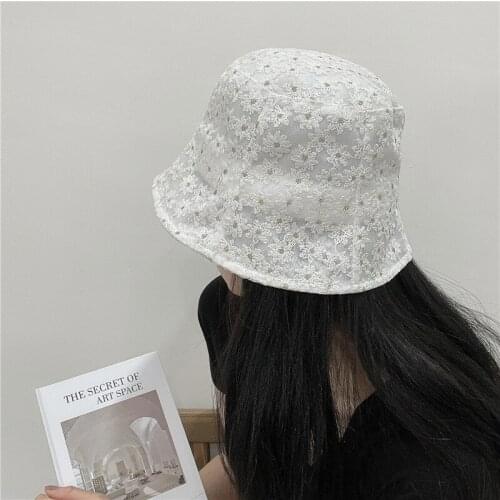 CYGJFC Woman Elegant Flower Embroidery Bucket Caps Women Vacation Caps Panana Sun Protection Hats Femme Outdoor Top Headwear