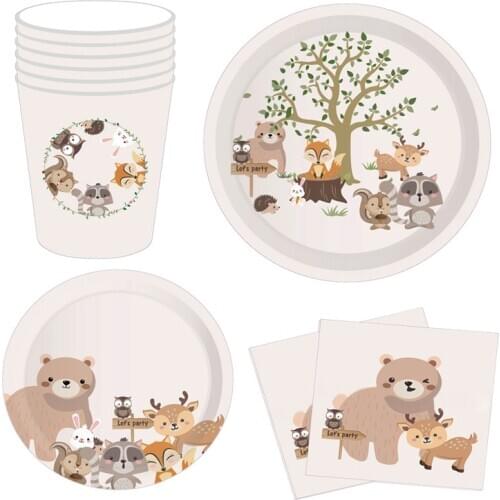 Woodland Animal Disposable Tableware Plate Cup napkin Baby Shower Birthday Party Decoration Jungle Animal Party happy birthday