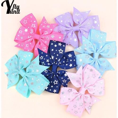 Yundfly 6pcs/lot 8 *7.6 CM Fashion Print Ribbon Bowknot Baby Hairpins Cute Handmade Bows Duckbill Clips Sweet Hair Accessories