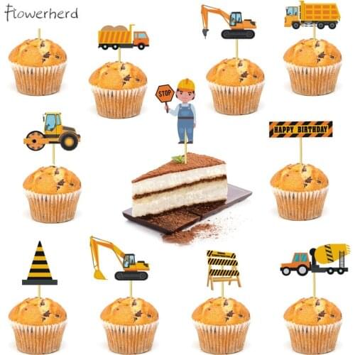 DIY Engineering Truck Fire Truck Cake Insert Cupcakes Desserts Decoration Engineering Vehicle Birthday Cake Card Insertion