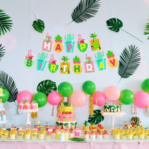 Hawaiian Birthday Party Decor Aloha Happy Birthday Party Flomingo Theme Parti Tropical Pineapple Turtle Leaves Dec Hello Summer