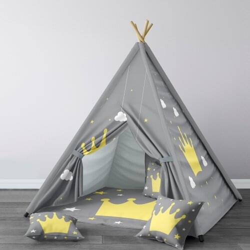 Play Tent for Kids Wigwam Portable Indoor Playground Tents Children Bedrooms Yellow Crown Star Model 079