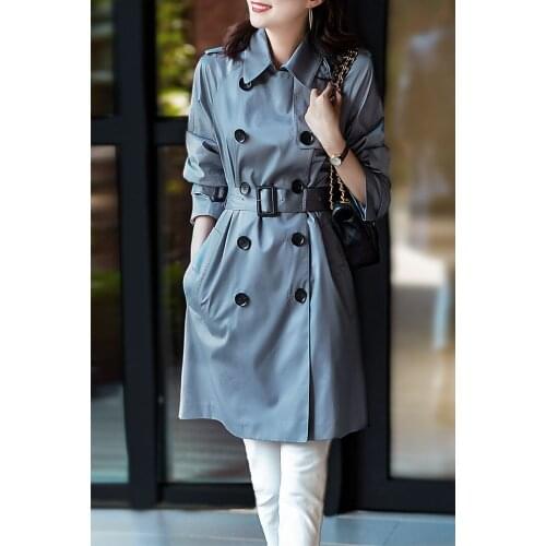 Intellectual Ladys Windbreaker Womens Middle School Long Style British Style Waist Close and Self-cultivation