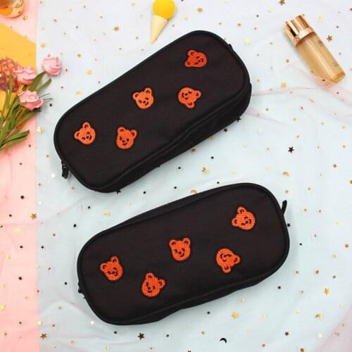 Kawaii Bear Embroidery Canvas Pencil Bag Pen Case Kids Gift Cosmetic Stationery Jy27 20 Dropship