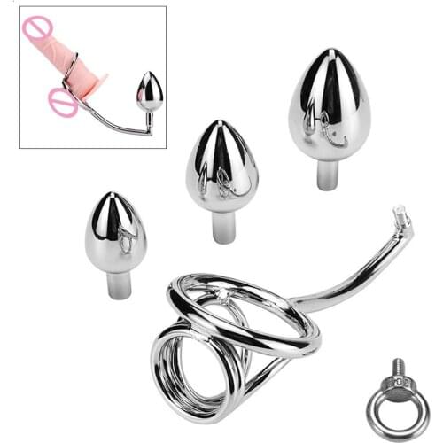 Cock Ring Anal Hook Butt Plug Stainless Steel Anal Plug Male Prostate Massager Multifunctional Metal Anus Masturbation Sex Toys