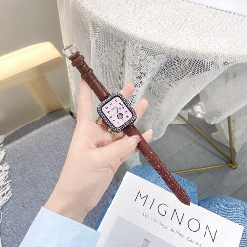 Elegant Slim Leather Loop for Iwatch band 38/ 42mm Seriers 6 5 4 3 2 Women Strap for Apple watch Bracelet Belt 44/ 40mm Correa