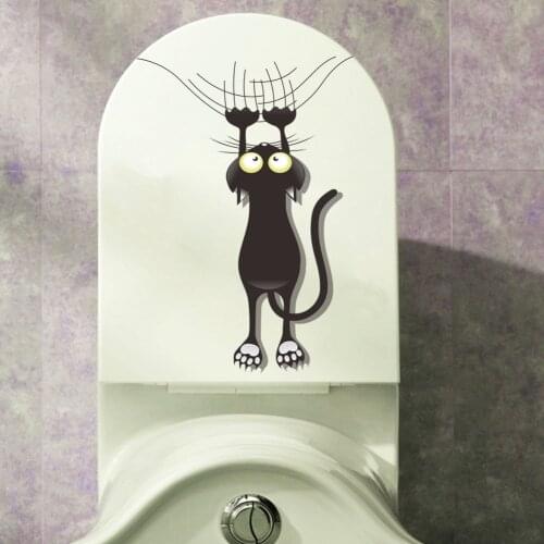 Creative Funny Cat Pattern Toilet Stickers For Wc Wash Room Home Decoration Diy Vivid 3d Animal Wall Decals Pvc Mural Art