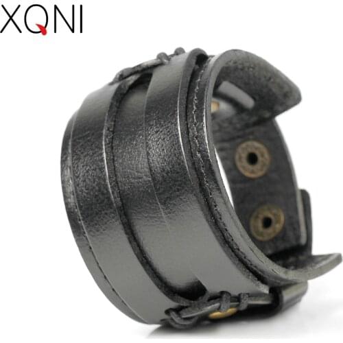 Fashion High Quality Brand Leather Bracelets Trendy Simple Pearl-Clasps Trendy Bandage Wrap Charm Bracelet Men Bangles