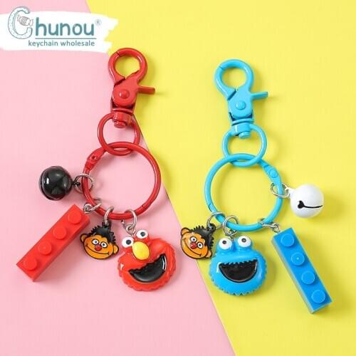 Cartoon DIY Epoxy Sesame Street Resin Keychain Cute Bell Key Chain Doll Creative Couple Gift Keychain Key Ring Jewelry KeyChains