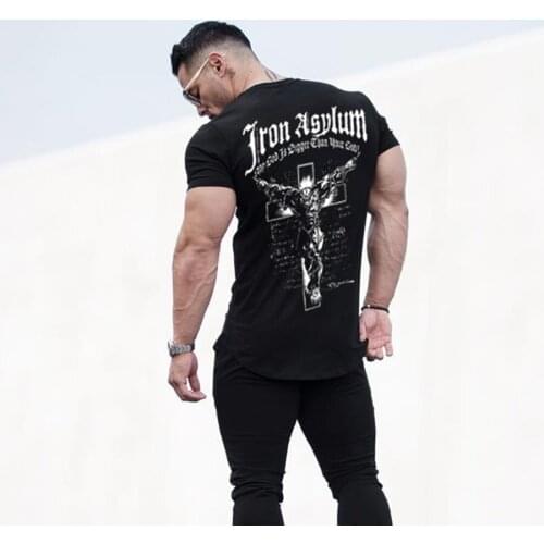Men Gyms Fitness Bodybuilding T-shirt Summer Casual Printed Cotton Short sleeve Black Tee shirts Male Workout Tops Brand Apparel