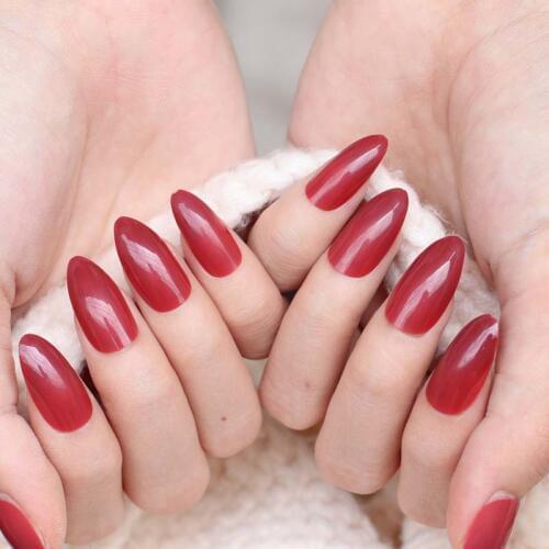 2020 24pcs Solid color pointed hand finger false nail.Fashion must be Dark red C32