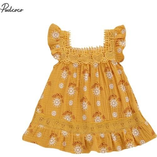 Infant Kids Baby Girl Cotton Linen Dress Sleeveless Lace Openwork Lace Lotus Leaf Decoration Cool Summer Clothing