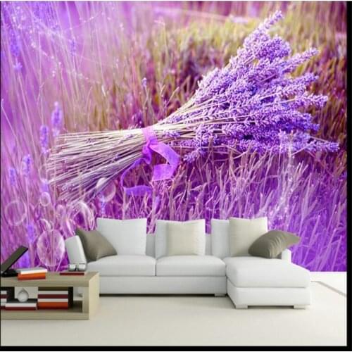 Beibehang Custom Wallpaper Purple Romantic Lavender Flowers Sea Modern 3D wallpaper with minimalist background wallpaper