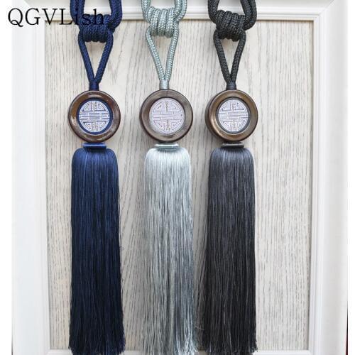 QGVLish 2Pcs Curtain Tassel Fringe Tiebacks Straps Hanging Belt Ball Curtain Accessories Brush Bind Buckle Curtain Holder Decor
