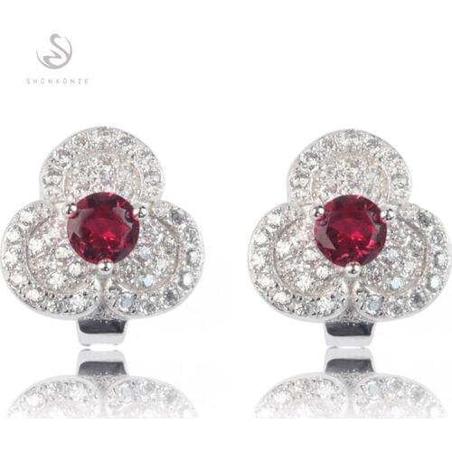 SHUNXUNZE Luxury best sell Engagement Wedding christmas Earrings for women dropshipping Red Cubic Zirconia Rhodium Plated R3126
