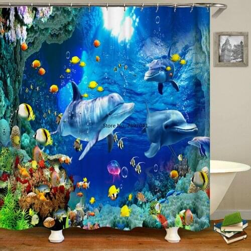 Ocean Dolphin Sea Fish Bathroom Curtains Shower Curtains 3d Printed Home Decor With Hooks 180x240cm Bath Curtains