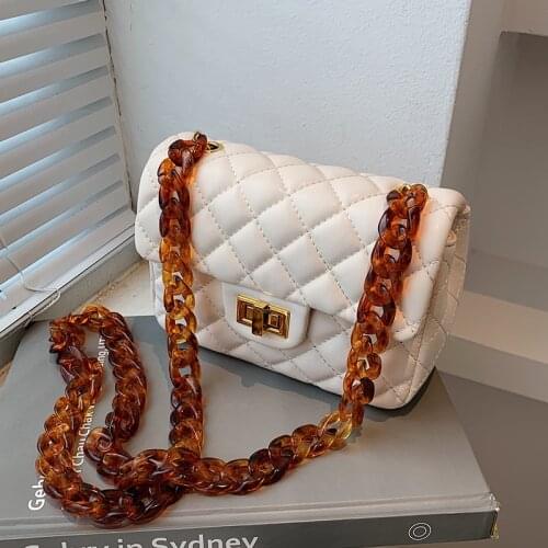 Lingge Embroidered Bag 2021 New Autumn Acrylic Chain Messenger Bag Fashion Small Square Bag Purses and Handbags Luxury Designer