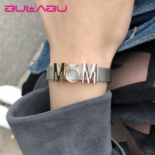 BULABU MOM Letter Bracelets Female Mesh Watch Band Charm Metal Bracelet For Women Fashion Jewelry Festival Gift pulseras mujer