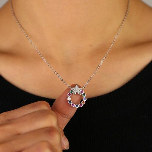 Vintage Silver color Necklaces for Women Kolye Fashion Moon Star Colorful Chain Necklaces & Pendants Boho Choker Jewelry 2019