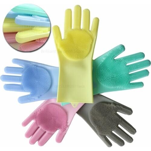 1 Pair Reusable Silicone Dishwashing Gloves Rubber Scrubbing Gloves for Dishes, Wash Cleaning Gloves for Kitchen Bathroom