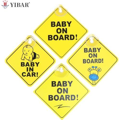 1PC Baby On Board SAFETY Car Window Suction Cup Yellow REFLECTIVE Warning Sign 12CM