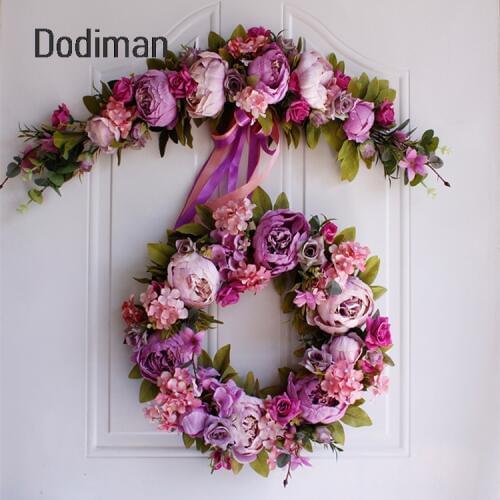 1Pc Silk Peony Flowers Wreaths Wall Decor Hangings Perfect Quality Artificial Garland For Wedding decoration Home Party Decor
