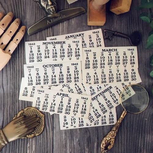 12pcs TN Handbook Material Retro Month aesthetic sticker Junkjournal Calendar Note journal stickers vintage adesivi